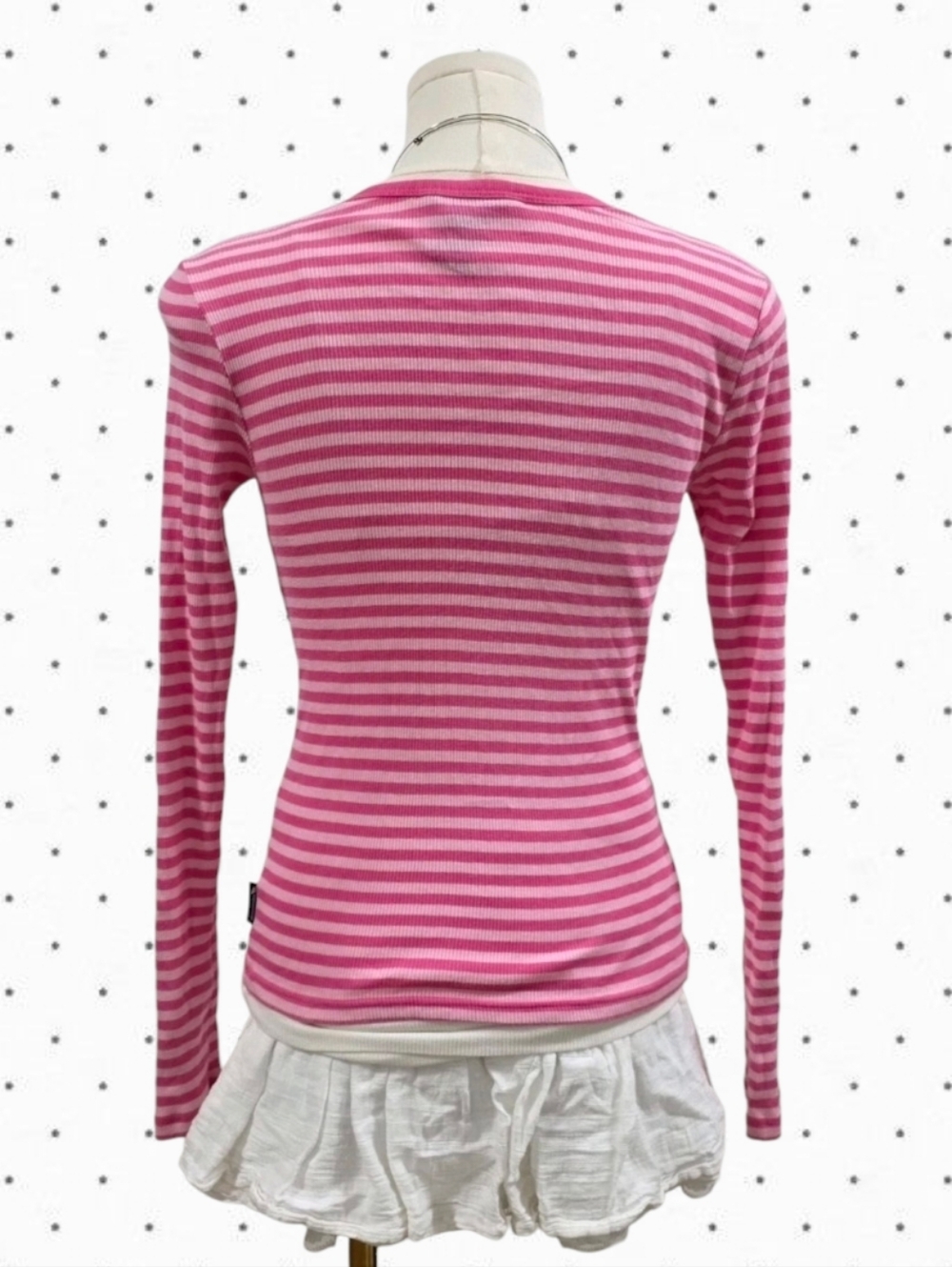 Abercrombie vintage long sleeve ribbed pink striped henley - Picture 2 of 5